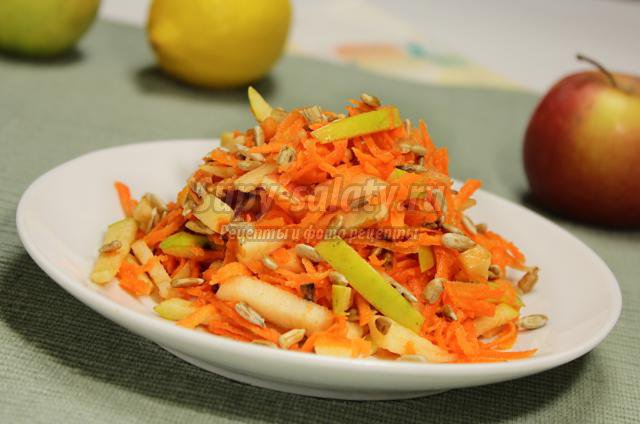 салат из моркови и яблок с семечками