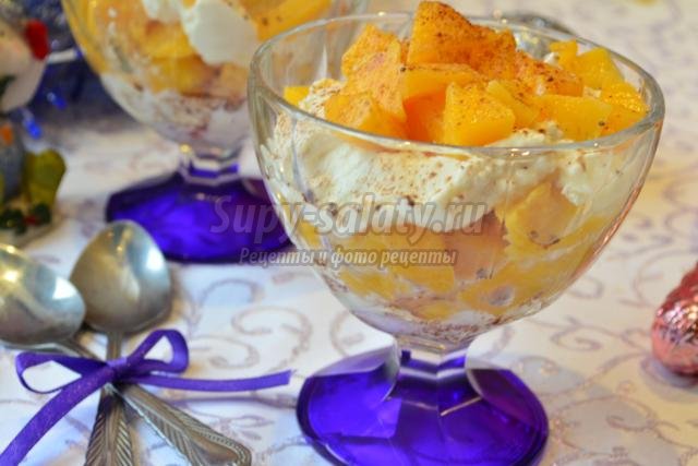 творожный десерт с персиками