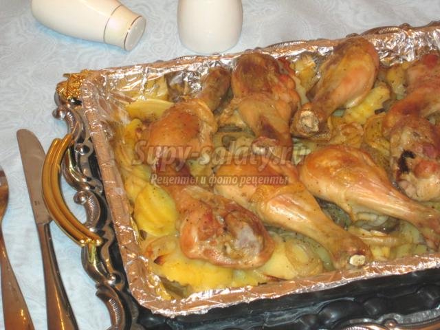 Голень куриная в духовке с картошкой и майонезом в рукаве рецепт с фото пошагово