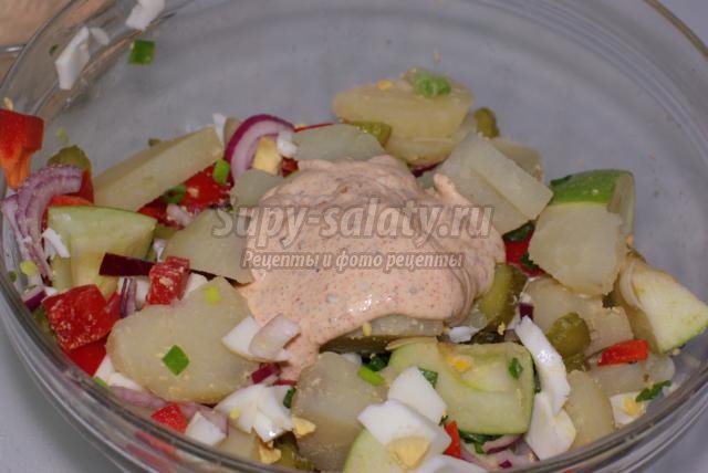 картофельный салат с овощами и яйцами. Баварский