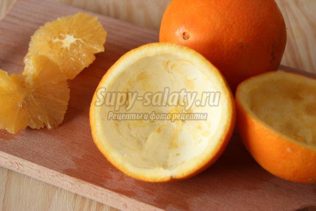 салат из крабовых палочек в апельсинах к Новому году